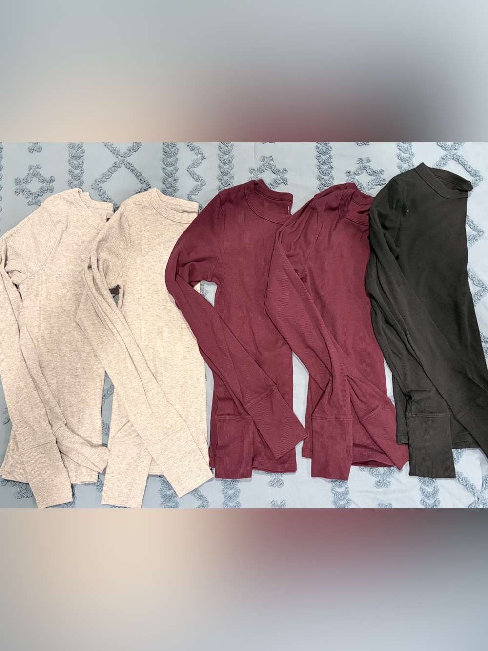 SO Ribbed Long Sleeve Tops Bundle Small Gray Burgundy Black 5 Pc